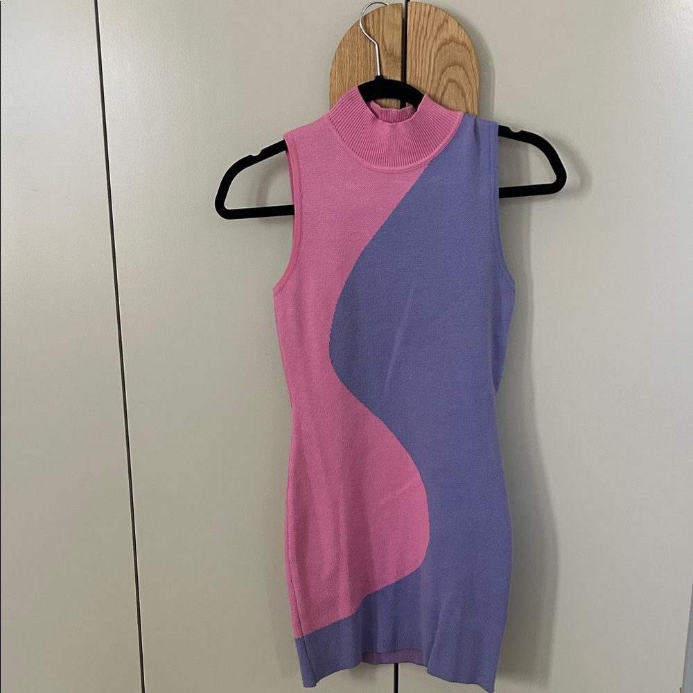 Colorblock Mini Dress - Pink and Purple
